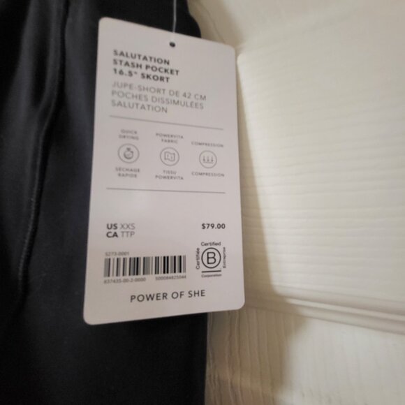 New with Tags ATHLETA BLACK SALUTATION STASH HIGH RISE 16 1/2 SKORT XXS - Picture 5 of 7